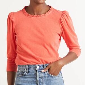 Sundry Coral Knit Top Womens Size 1 (Small) Puff Sleeve Ruffled Pima Cotton Top